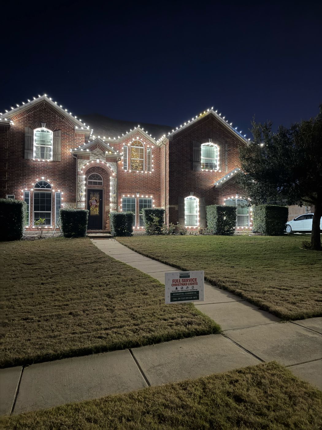 Endzone warm white Christmas installation